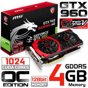 Graphics Video Cards MSI Geforce GTX 960 Gaming 4GB Retail